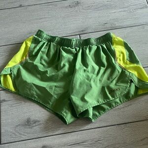 Asics Green Athletic Shorts with Yellow Panels